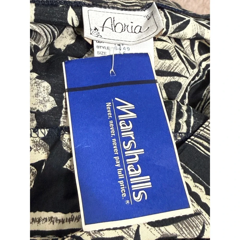 Abria Vintage Floral Geometric Striped Midi Skirt Black Cream Made in Canada 16
